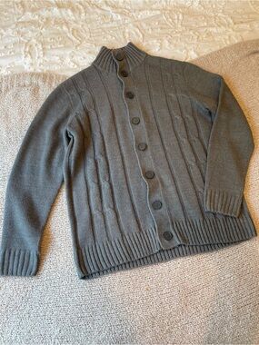 Oscar de la Renta Gray Cable-Knit Button Cardigan